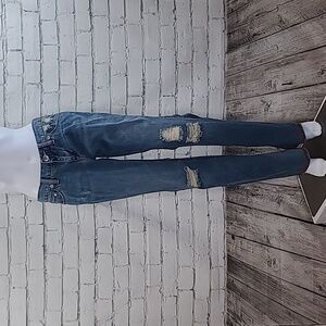 Mossimo Retro Distressed Low Rise Boot Leg Denim Cotton Jean in Medium Blue Wash